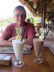 John is crazy happy about all the smoothies from fresh tropical fruit.